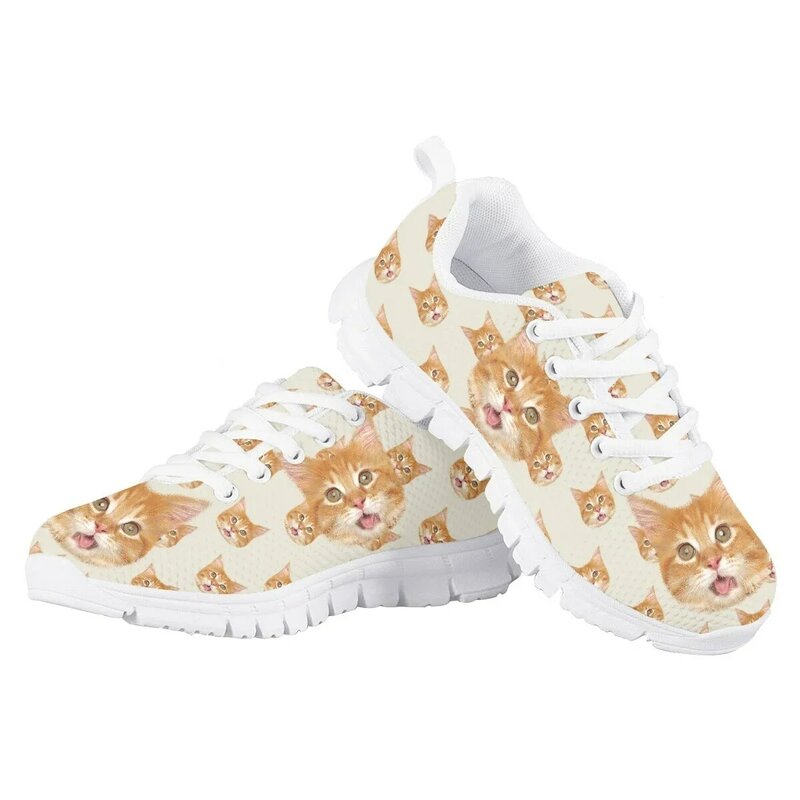 Swobodna koronka buty dziecięce słodkie mandarynki kot 3D z nadrukiem dla dziewczynek chłopcy płaskie buty oddychająca miękka siatkowe trampki dla dzieci Zapatos