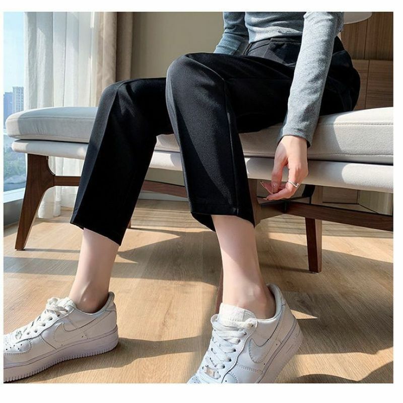 Новинка весна-лето 2024, простые и повседневные свободные модные облегающие прямые Костюмные брюки большого размера с высокой талией для женщин