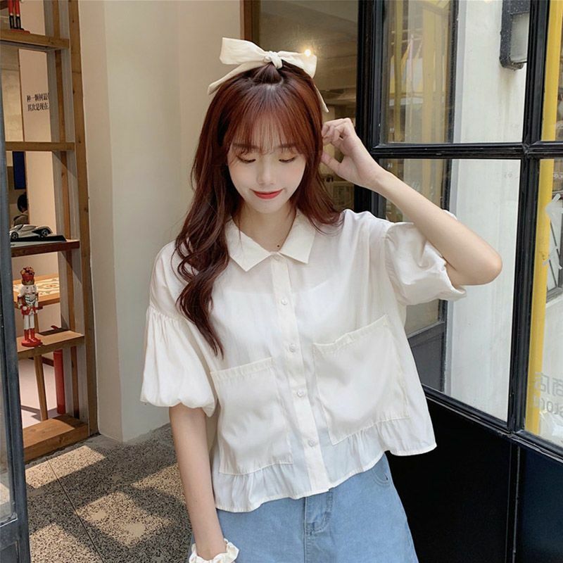Short Sleeve Shirts Women Loose Summer New Arrival Japanese Students Design All-match Tops See Through Big Pockets Female Retro
