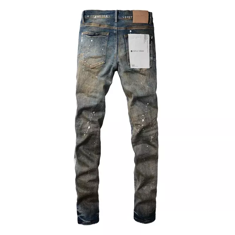 High qualityPurple Brand jeans with distressed paint and distressed holes Fashion Repair Low Rise Skinny Denim pants