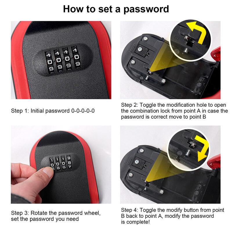 Safe Key Lock Box com 4 Dígitos Combinação, Wall Mounted, Secure Lock Box para Casa, Código Resettable, Safe Security Key Box