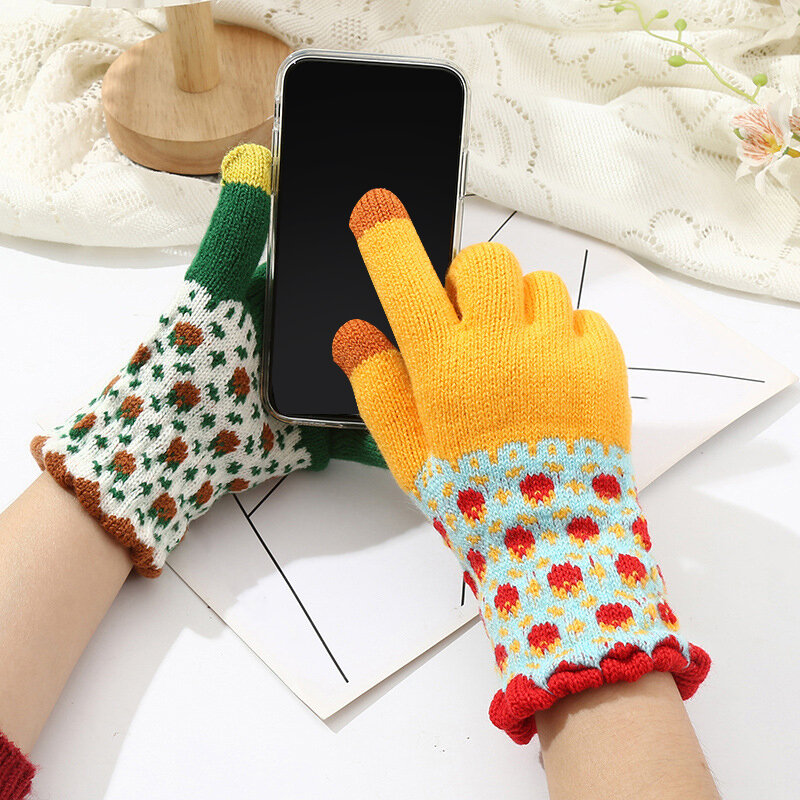 ผู้หญิงฤดูหนาว Touch Screen ถุงมืออุ่นยืดถักถุงมือขนสัตว์เทียม Full Finger คู่ถุงมือเล่นสกีกลางแจ้งถุงมือ