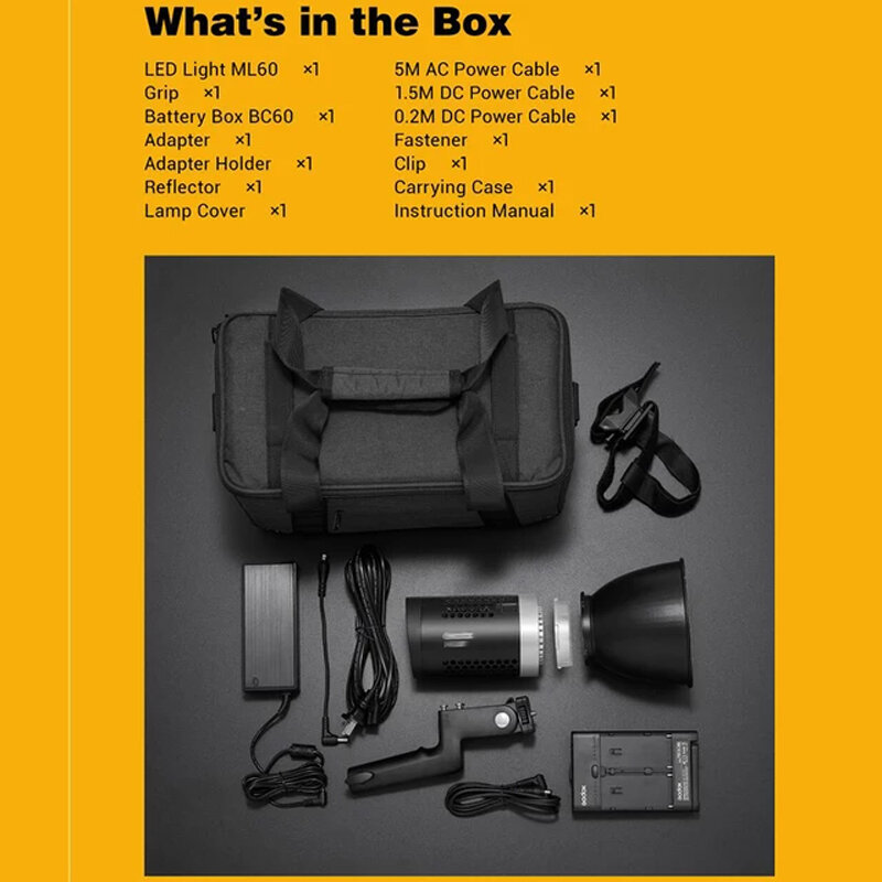 Для Godox ML60 фотографический прожектор для съемки фильмов и телевидения, видео светильник 60w, портативная внешняя фотосъемка