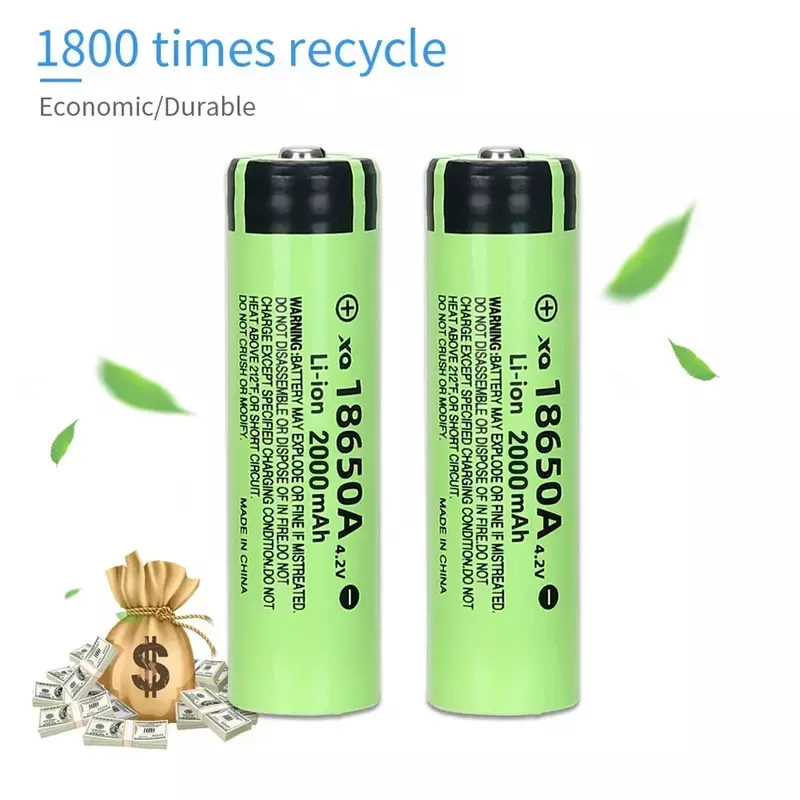 Batería recargable de litio de alta capacidad con linterna LED, 18650 V, 4,2 mAh, gran oferta, 2000