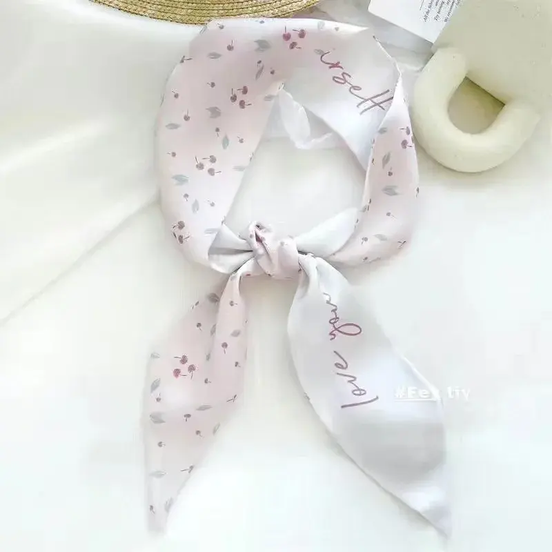 Fresh summer double-sided letter scarf hair band dual-purpose fruit narrow streamer tie bag hair tie scarf