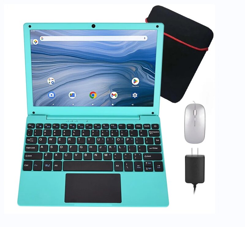 Mini computador com saco e mouse azul saco para crianças, android 12, quad core, netbook alimentado, mini laptop, 2G RAM + 64GB ROM, 10.3 Polegada