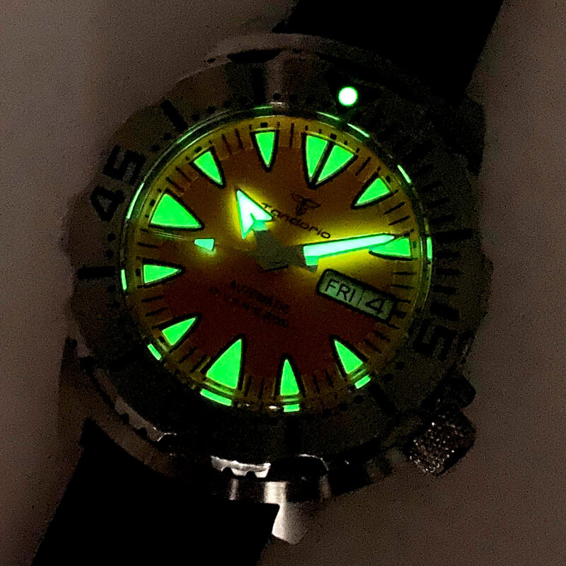 Jam tangan mekanis Diver Monster oranye antiair 42mm untuk pria NH36A AR Sapphrie Steel Bezel jam olahraga pita tropis jam Reloj