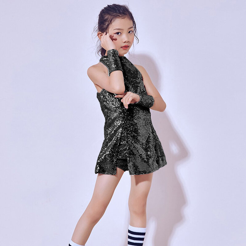 LOlanta 5-12 세 소녀 스팽글 치어리더 드레스, 양말 포함 재즈 모던 스트리트 댄스 힙합 공연 의상