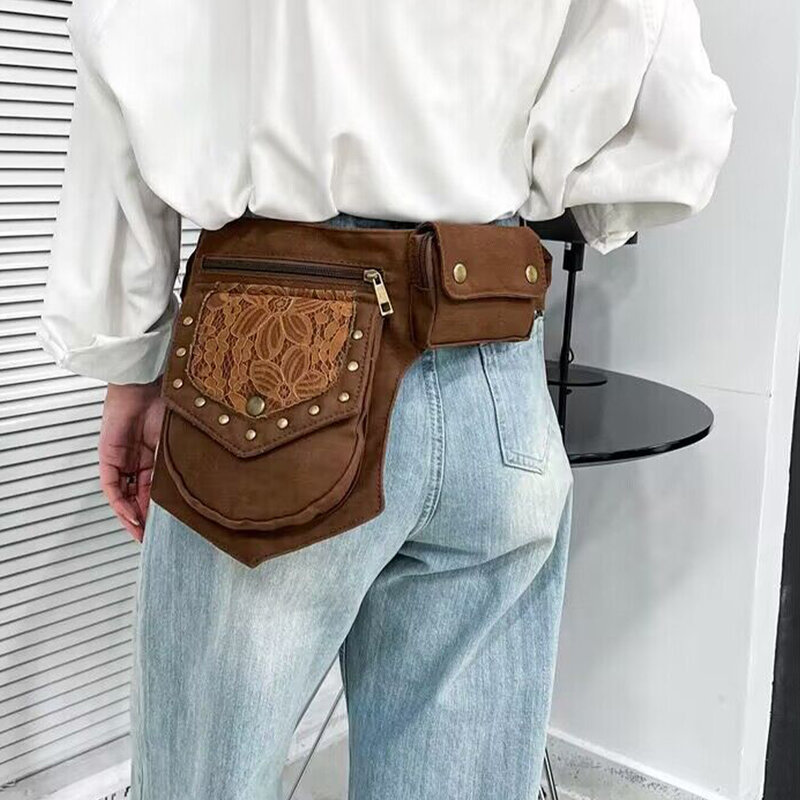 Elegante rivetto Steampunk Utility borsa da cintura per l'anca Cosplay e tessuto impermeabile per tutti i giorni Is
