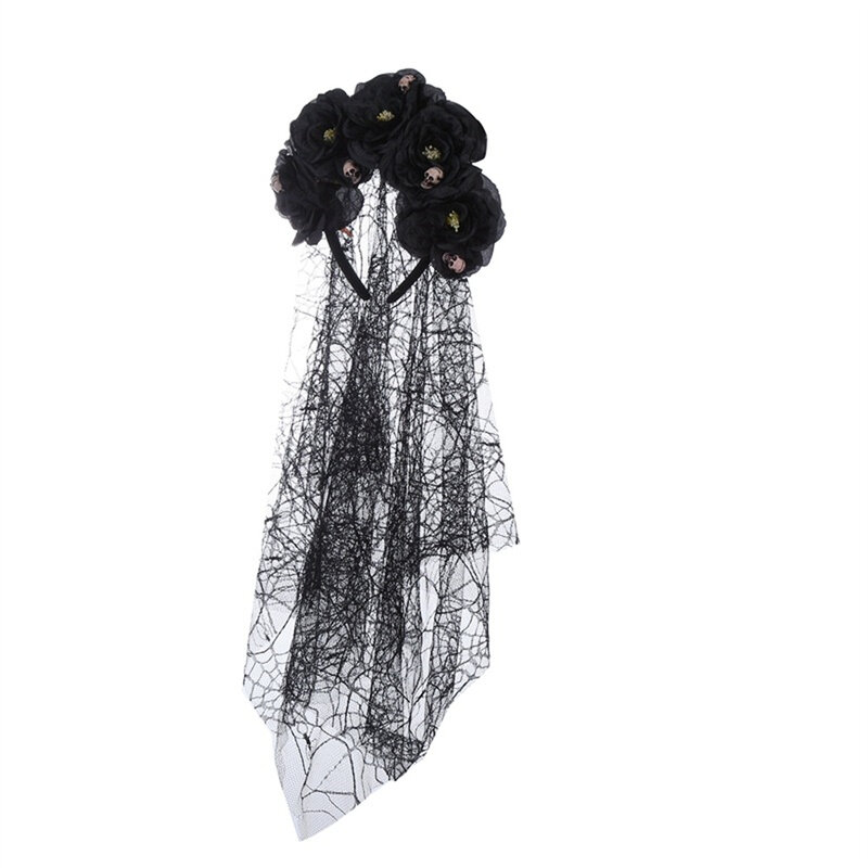 Halloween Gothic Schädel Blume Stirnband für Frauen Mädchen Party Cosplay Spinnennetz Schleier Tag der toten Stirnband Horror Kopf bedeckung