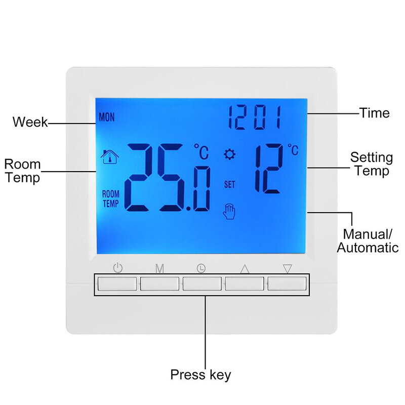 Termostato blanco para hogar, controlador de temperatura, calibración de temperatura, cerradura para niños, productos para el hogar, 1 unidad