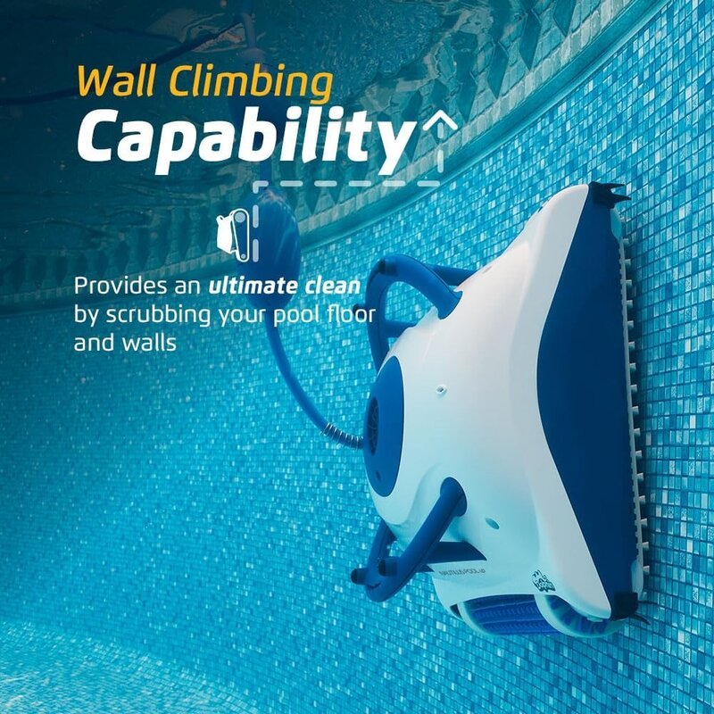 로봇 수영장 진공 청소기, 간단한 플러그 앤 플레이 작동, 수영장 바닥 및 벽 스크럽, 최대 26 피트 길이, 흰색