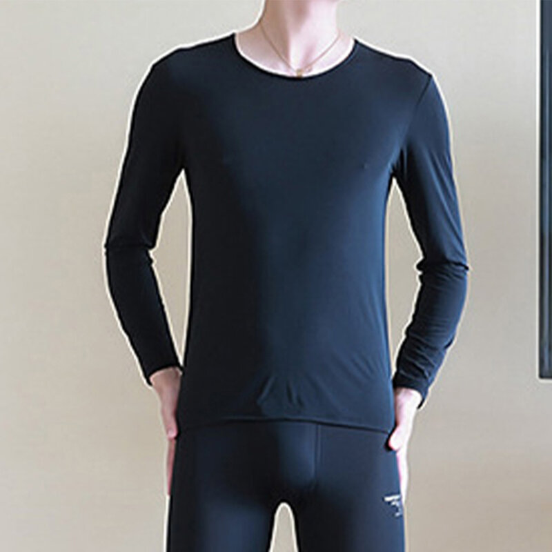 Sexy Men Thermal Underwear Ice Silk Seamless Tops Thin Super Soft T-Shirt Solid Elasticity Nightwear Breath Autumn Pajamas