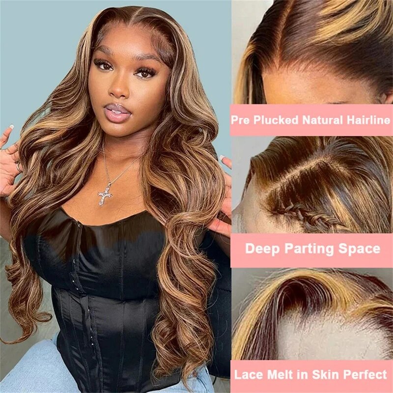 Highlight Body Wave Lace Front Wig Human Hair Wigs For Women Lace Closure Wig Pre Plucked Bone Body Wave Colored Wigs Pre Cut