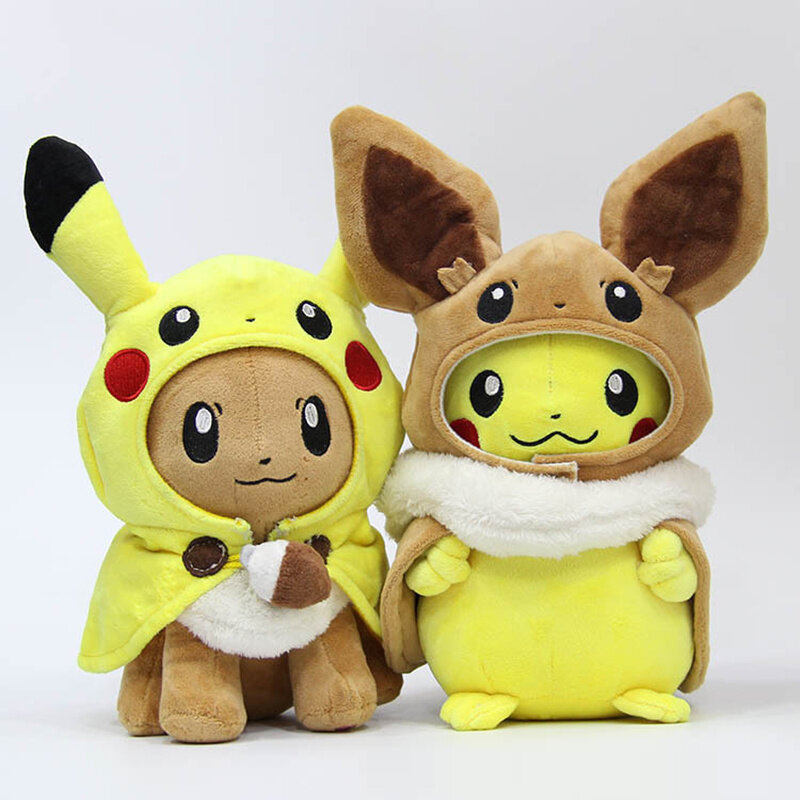 Pokémon Cosplay Bonecas Recheadas, Eevee Plush Cloak, Pikachu Plushies, Brinquedos Kawaii, Presente infantil, Hobbies infantis, Vestir