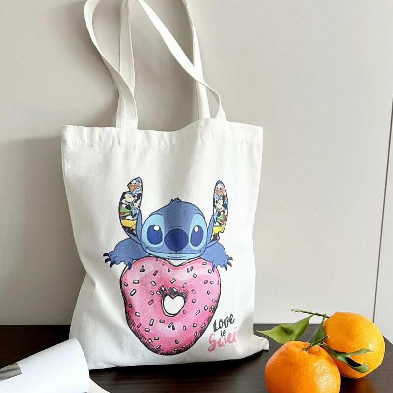Tas selempang wanita, tas bahu Disney Stitch, tas penyimpan, tas kanvas wanita, koper belanja perempuan