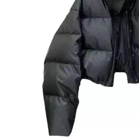 Jaket kulit Pu wanita, Luaran Crop ritsleting ukuran besar hangat tebal Streetwear Musim Dingin 2023