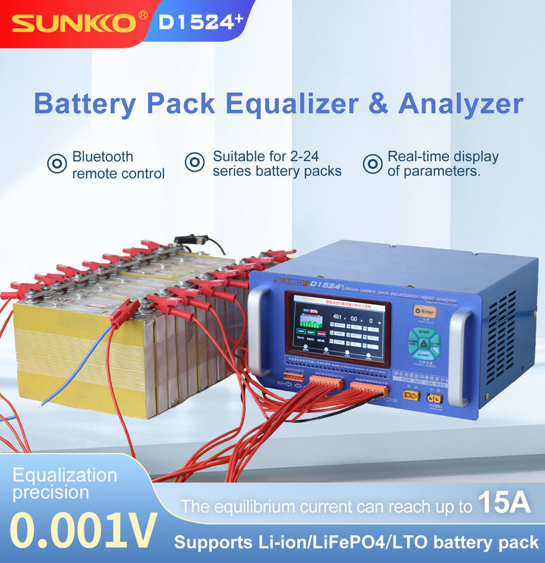 SUNKKO-معادل بطارية ليثيوم عالي التيار ، 15A ، فرق الضغط ، موازن إصلاح ، صيانة السيارة ، D1524 +