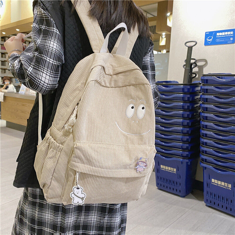 Школьный рюкзак с индивидуальной вышивкой, вместительный винтажный вельветовый ранец для мальчиков и девочек с именем под заказ, уличная сумка