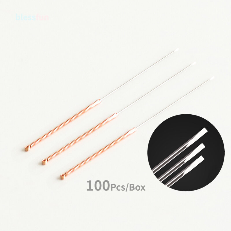 100Pcs Copper Handle Micro Knife Acupuncture Needle Acupotomy Therapy Minitype Acupotome Needles Body Massager