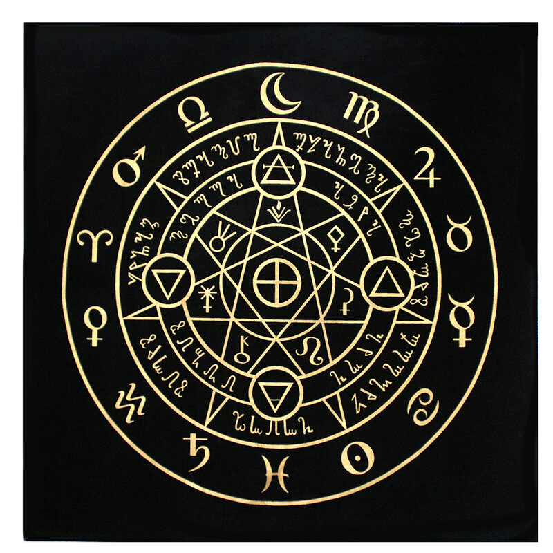 Czarne obrusy Tarot skrzep karta wróżenia obrus na Halloween czarne złoto modna dekoracja alchemiczny ołtarz Sigil astrologia