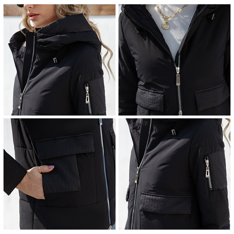 Hailuozi 2023 novo design primavera outono jaqueta feminina clássico grande bolso curto fino outwear feminino com capuz zíper casaco feminino 3337