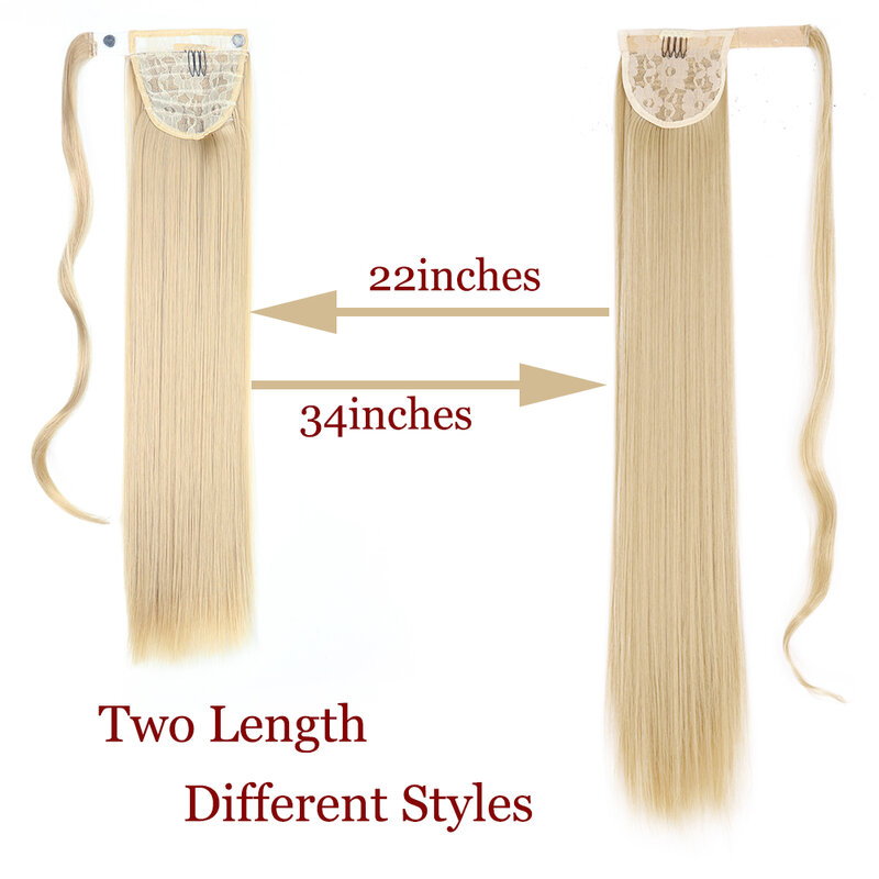 Extensiones sintéticas largas y rectas para mujer, cabello resistente al calor, coleta envolvente de 55cm y 85cm