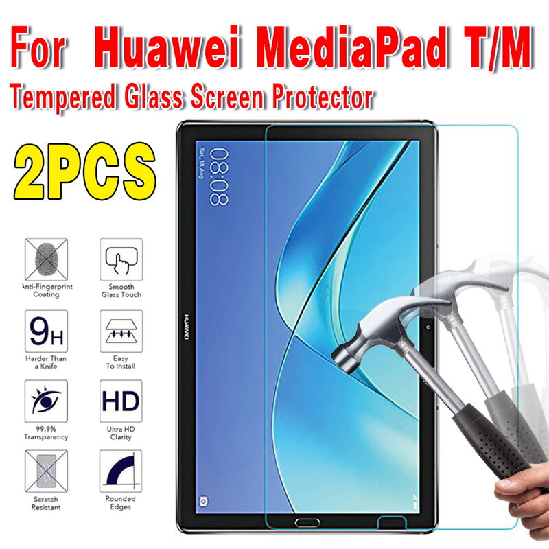 2Pcs กระจกนิรภัยหน้าจอแท็บเล็ตสำหรับ Huawei MediaPad 10.4 Pro 10.8 T3 T5 T8 T10 T10S M5 M6