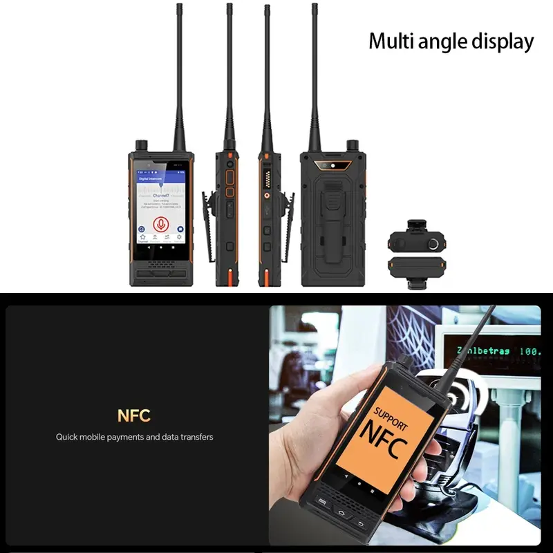 راديو لاسلكي تناظري ، أندرويد 9 هاتف محمول ، 4G ، IP68 ، UHF ، VHF ، 4W ، DMR ، Zello ، PTT ، ثماني النواة ، 4GB + 64GB ، mAh