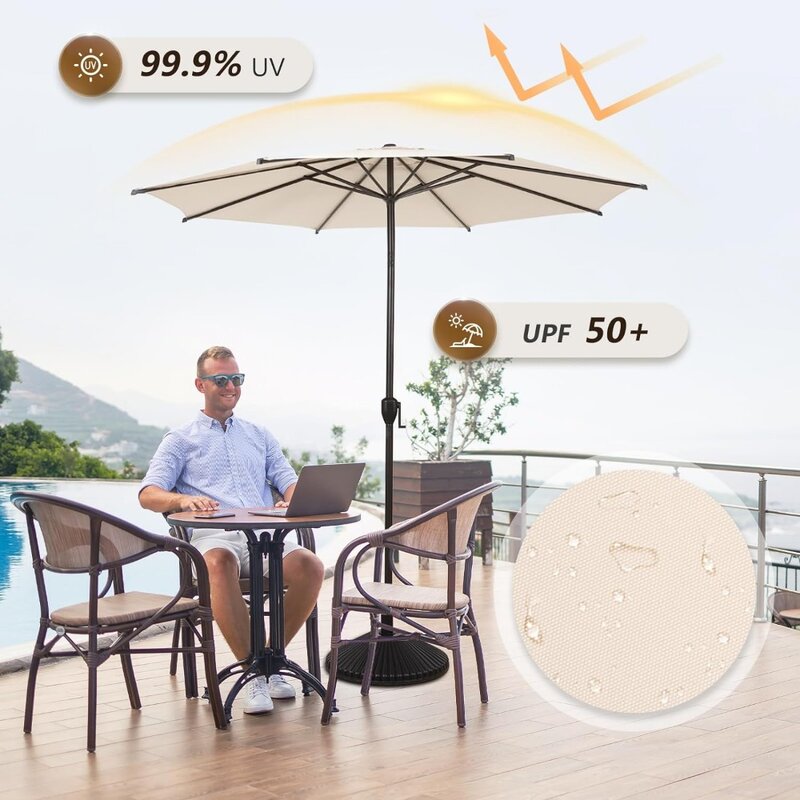 Abba Patio-مظلة طاولة خارجية مع زر ضغط ، إمالة وكورنك ، مظلة سوق ، 8 أضلاع متينة ، 9 أقدام