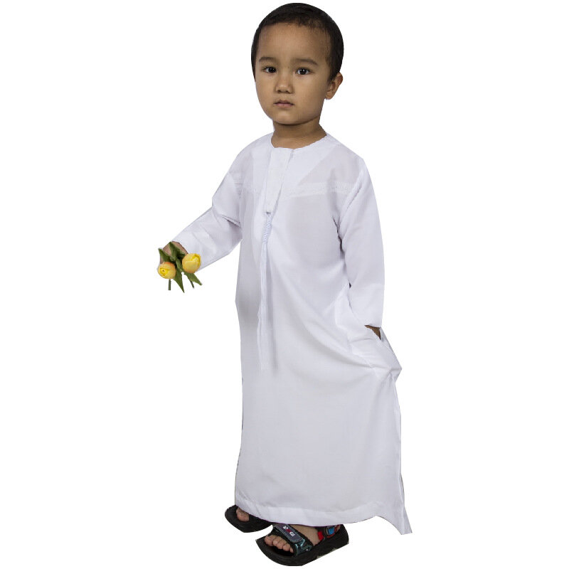 Robe branco bordado infantil, Oriente Médio, menino grande com barba, veste branca pura dos homens