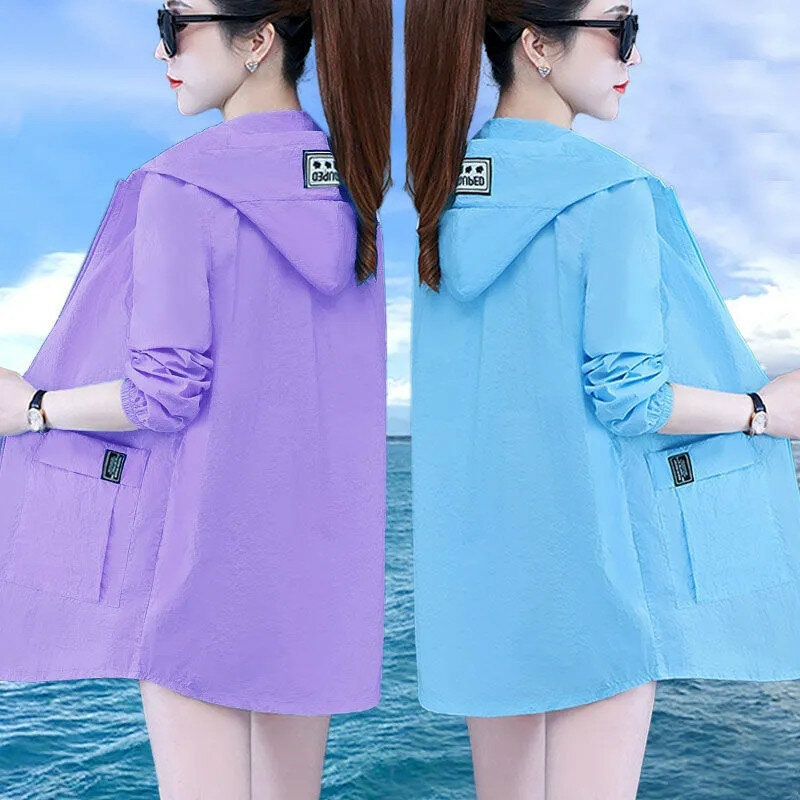 Odzież chroniąca przed słońcem dla kobiet ochrona UV lato 2024 nowa koreańska wersja cienka kurtka luźna średniej długości wiatrówka na co dzień