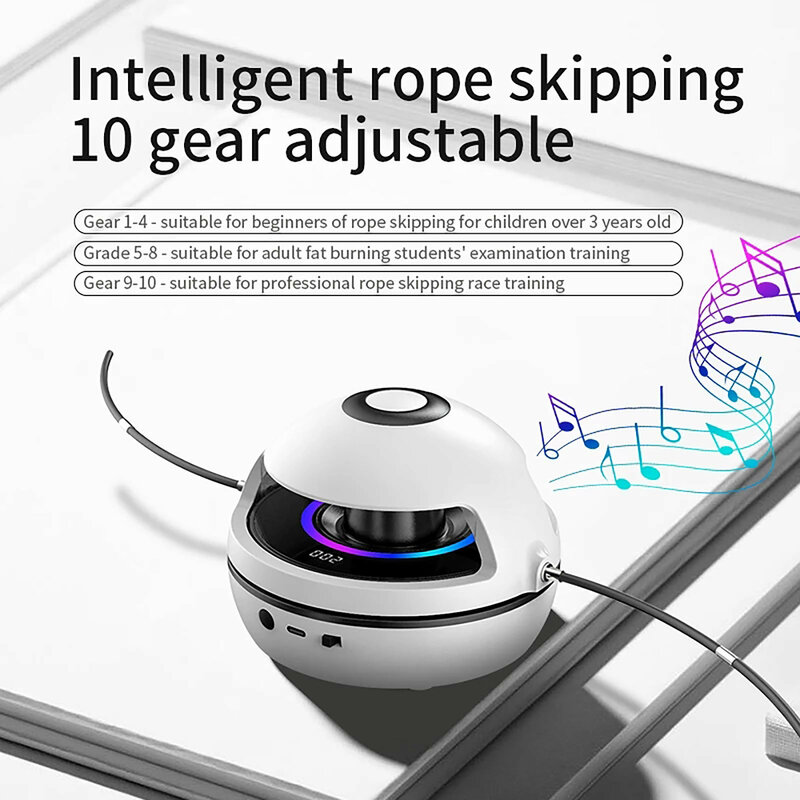 Inteligentna skakanka z głośniki z Bluetooth, trening i lina na siłownię z 10 regulacja prędkości, wyświetlacz LED licznik treningowy