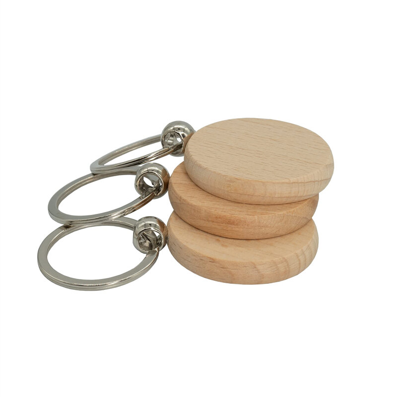 Unfinished Round Wood Keychain Blanks, DIY Wooden Key Ring, 100 pcs
