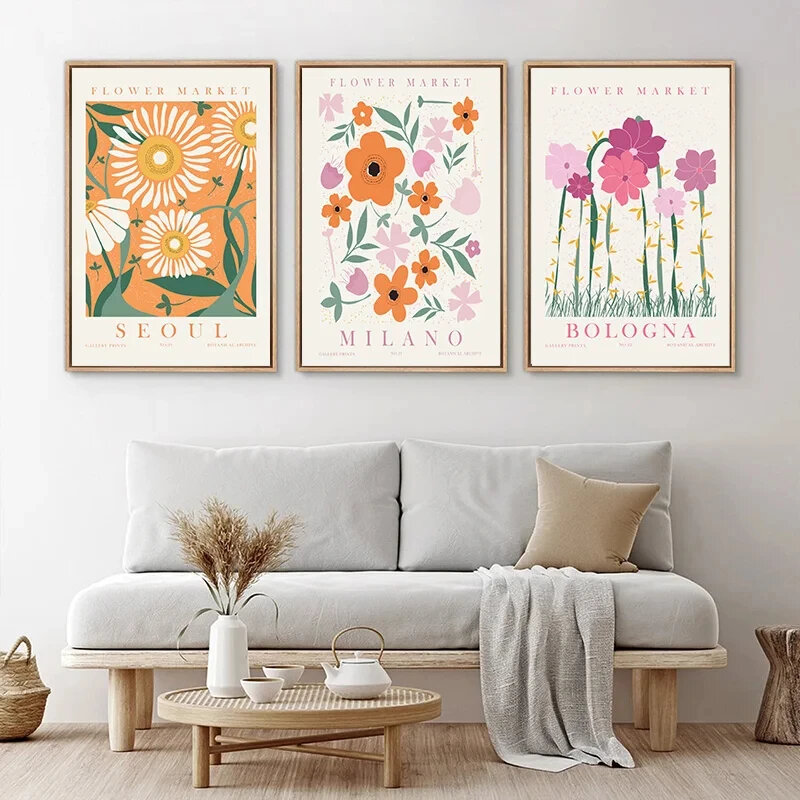 꽃 시장 컬러 인쇄 벽 예술 용수철, 꽃과 식물 유화, 거실 벽 포스터, 홈 장식