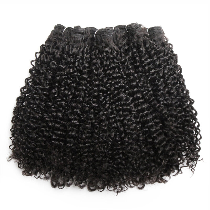 Бразильские волосы 8-14 дюймов, Короткие вьющиеся искусственные волосы, двойные вьющиеся 100% человеческие волосы, искусственные волосы, 4 Искусственные черные женские волосы