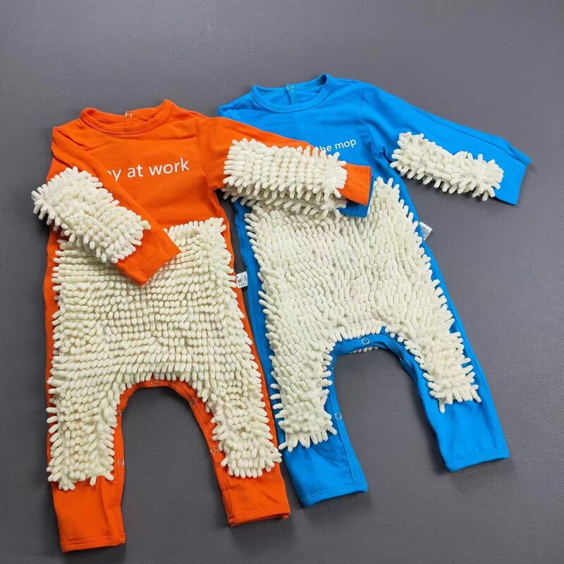 Children's Clothing 2023 New Baby Crawling Clothes Baby Mopping Clothes Hidden Button Long Sleeved Jumpsuit Spring And Autumn