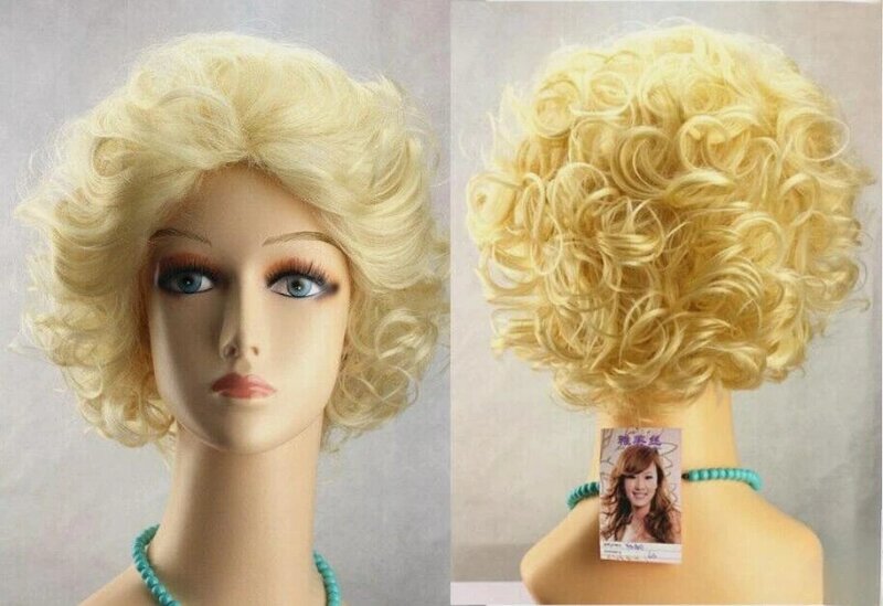 Women Golden Short Curly Light Blonde Golden Natural Ladies Synthetic Wigs