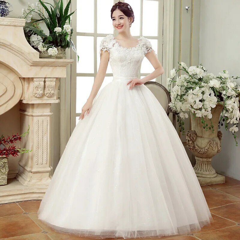 New Glamorous High Neck Large Size Wedding Dress Ball Gowns Bride Embroidery Wedding Dresses Lace Up Flower Dresses