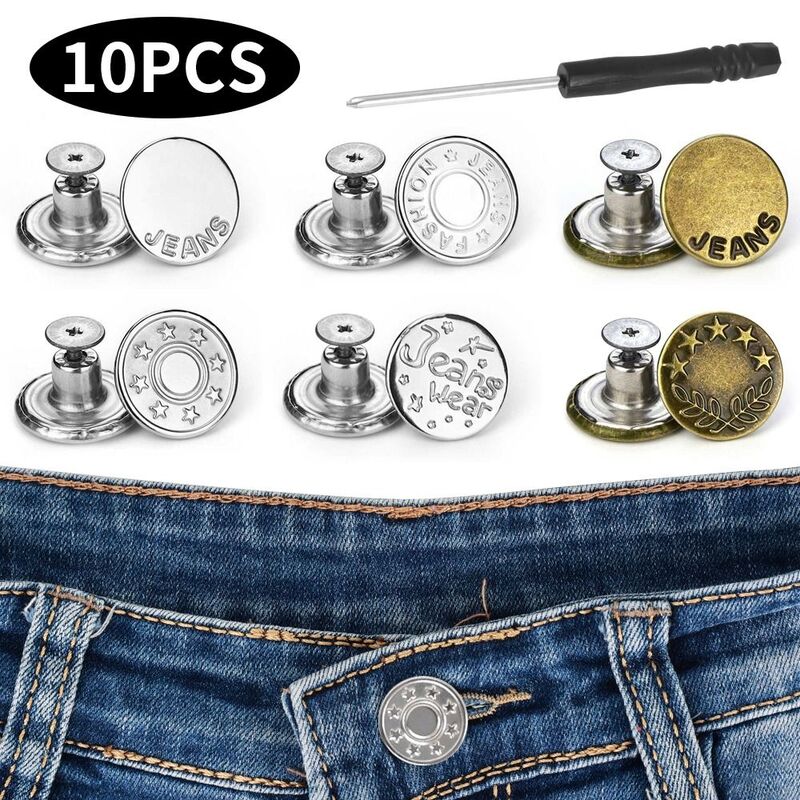 Botones de Jeans sin clavos con destornillador, accesorios de costura, extensores de cintura, botón de ropa, hebilla de cintura de 17mm, 10 unids/lote por paquete