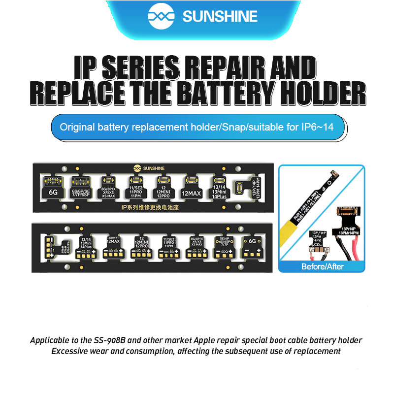 Substituição e Manutenção da Bateria SUNSHINE, Adequado para iPhone 6 ~ 14 Series, Design Destacável, Snap to Use, Original