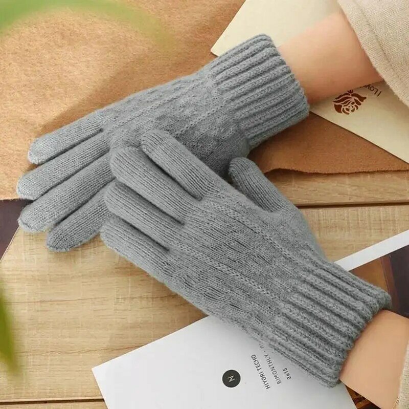 Nieuwe Heren Warme Full Finger Handschoenen Winter Touchscreen Plus Fleece Handschoenen Vrouw Verdikking Wol Gebreide Fietshandschoenen