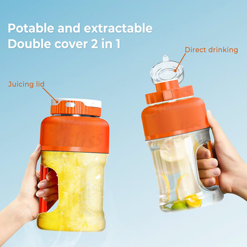 70W Leistungsstarke Tragbare Mixer Flasche 1000ML Orange Entsafter Mischer Obst Extraktoren 2 In 1 Begleit Tasse