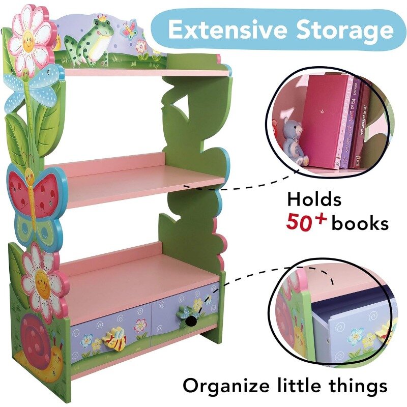 Многоярусная деревянная детская книжная полка Magic Garden и ящики для хранения, разноцветная