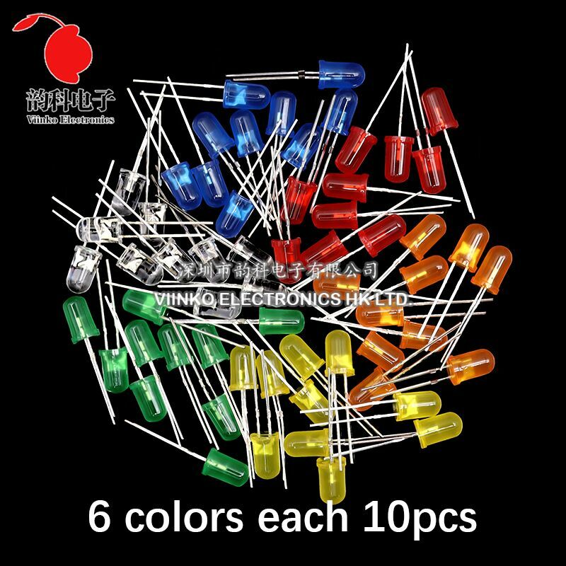 Набор электронных диодов 3 мм, 5 мм, разнообразный комплект светодиодов F3 F5, белый, зеленый, красный, синий, желтый, оранжевый