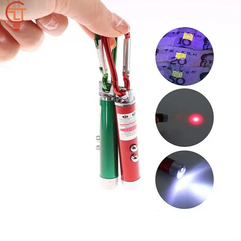1 pz 3 in1 lampada di rilevamento banconote UV per esterni potente Mini torcia a LED con fibbia appesa portachiavi con luce a penna impermeabile