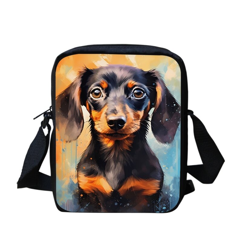 Bolsa de ombro pequena capacidade para mulheres, estampa de dachshund 3D bonito, bolsa tiracolo, casual, compras, viagem, bolsa mensageiro, moda