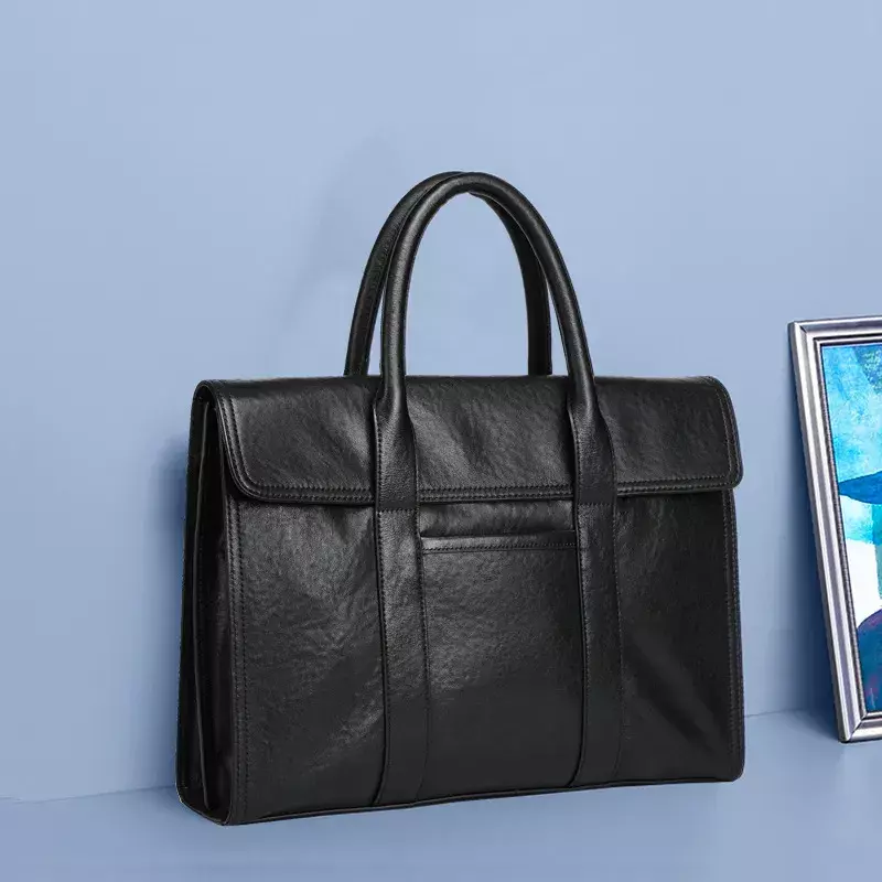 Портфель мужской из воловьей кожи, мягкая сумка для ноутбука 14 дюймов, саквояж для офиса и конференций
