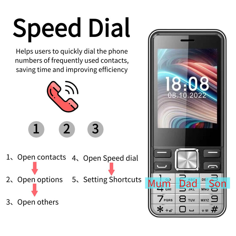 Quattro funzioni della scheda Sim telefono cellulare per anziani 2.8 "grande Display pulsante grande batteria Java quadrante rapido Ebook prezzo economico basso