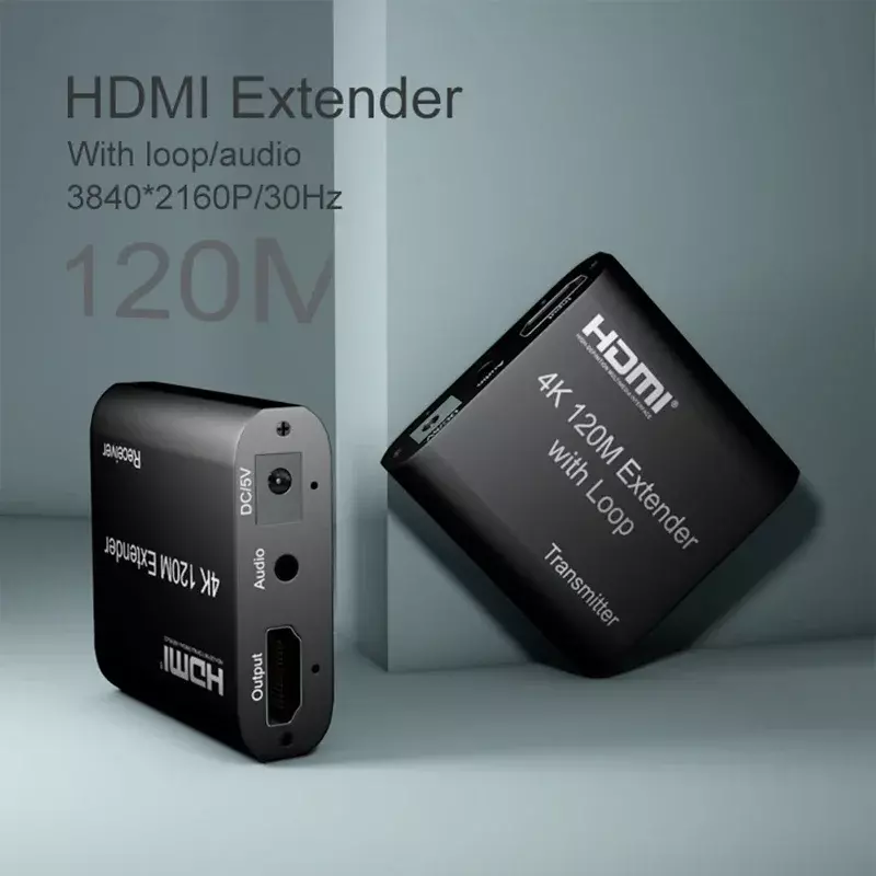 120M 4K HDMI Extender with Loop Over CAT5e Cat6 RJ45 Cable HDMI To Rj45 Extender 1080p 60m Audio EDID for PS4 PC Laptop To TV